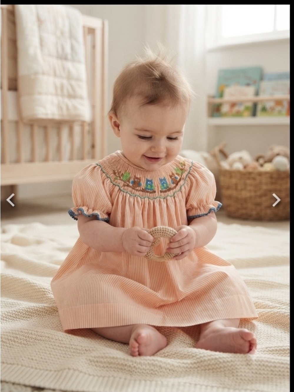 Girls' Smocked Orange Striped Casual Dress